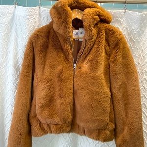 GAP hooded light brown faux fur teddy jacket